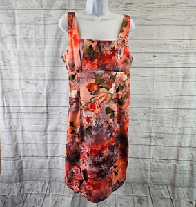 Teaberry Womens Dress Sz 12 Pink Red Floral Sleeveless Square Neck Cotton Blend - Picture 1 of 6