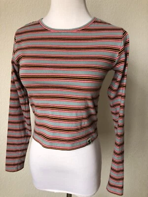 Crop Top Shirt Long SleeveT Shirt Lucy and Yak Snug Boy Stripe Short Waisted S-M - Image 1 of 4