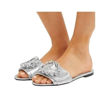 Sandalias Dolce & Gabbana Slide en cuero plateado Foto 1 de 4