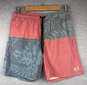 Quicksilver Board Shorts Pink Blue Leaf Pocket Straight Beach Summer Men Size M - Picture 1 of 9