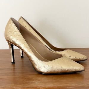 Banana Republic Leather Textured Slip On Stiletto High Heels Gold Women's 7.5