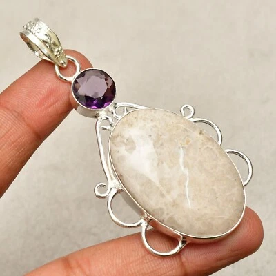 Ciondolo gioiello fatto a mano in argento sterling 925 con pietra preziosa co... - Immagine 1 di 4