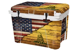 Vinyl Cooler Wrap fits YETI Roadie 20 | Decal Skin FULL Gadsden Split Tread - Picture 1 of 8