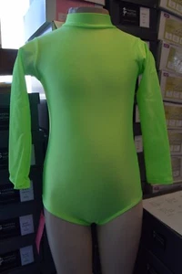 Flo grün Lycra Rollkragen Schlüsselloch Rücken Langarm Tanz Trikot - alle Größen - Bild 1 von 2