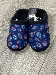 Cuddlduds Slipper Sports Basketball Soccer Football Blue Slip On Hard Bottom Boy - Picture 1 of 4