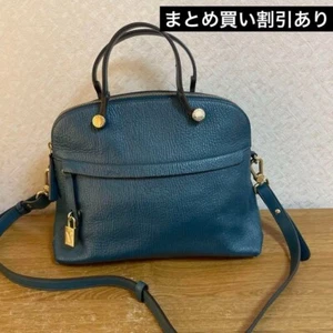 FURLA Piper 2-Way Shoulder Bag Rare Color w/ Padlock Purple Interior 28cm JAPAN - Picture 1 of 18