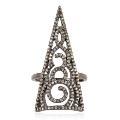 Plata de ley 925_Anillo de diamantes pavé natural_Anillo triángulo dedo medio Foto 1 de 4