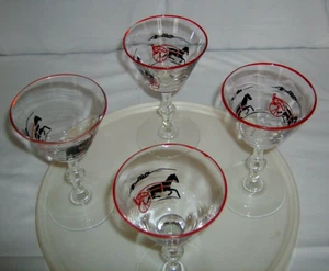 Libby Harness Horse Racing Swanky Cordial Stemware Glasses Set of 4 Vintage - Picture 1 of 6