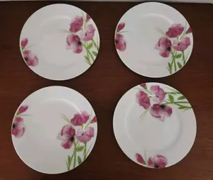 CIROA FINE BONE CHINA POPPY FLOWER PINK 4 SALAD Plates 8" - Picture 1 of 9