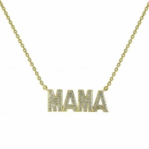 VS/F-G Diamant 14K Gold MAMA Charm Anhänger Geschenk Halskette - The Jewelz - Bild 1 von 6