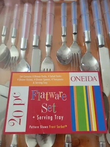 Tableware Oneida 20 PC Flatware Set Frost Sorbet Silverware with Serving Tray - Picture 1 of 5