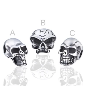 Men's Boy's Small Gothic Skull Stainless Steel Pendant Rolo Chain Necklace Set - Picture 1 of 12