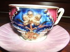 Antique Vintage German Lusterware Cup & Saucer Raised Relief Gold--1920-30s