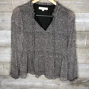 Top Ann Taylor Loft XSP negro blanco con volantes con botones - Imagen 1 de 3