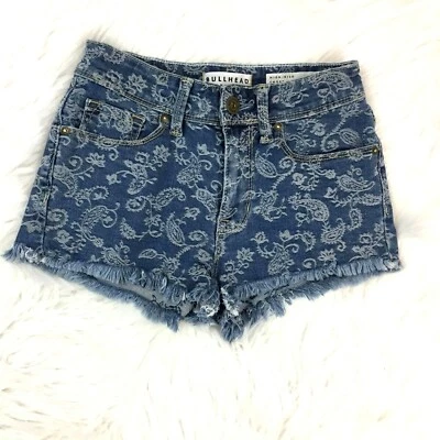 Bullhead Booty Shorts Junior Size 1 Mini Paisley Denim - Image 1 of 4