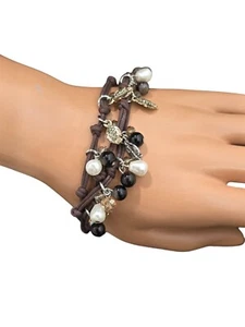 Vera Bradley Women's Feather's Brown Multi Color Faux Pearl Bracelet NWT - Picture 1 of 5