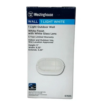 Westinghouse Outdoor Wall Light White Finish Wet Rated 5"x8.25"x4.25" - Image 1 of 4