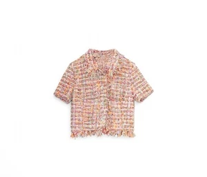 Handmade Tweed Boucle Multi Coloured Short Sleeve Jacket Size S,M,L,XL - Picture 1 of 8
