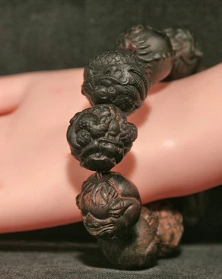 Fantástico brazalete de oración vintage chino tallado con cuentas de ébano 黑檀 Foto 1 de 4