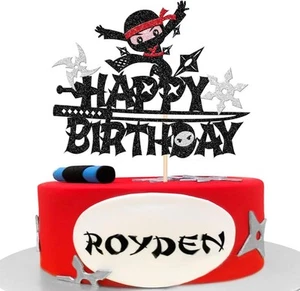 1 Pack Ninja Happy Birthday Cake Topper Black Glitter Ninja Cake Toppers Martial - Picture 1 of 7