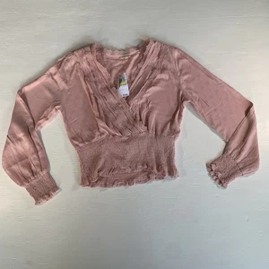 Nuevo con etiquetas Top Self E Cuello Sobrepelliz Manga Larga Clip Punto Calado Rosa Salmón Talla M - Imagen 1 de 12