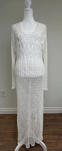 Kroshetta By Papillon Vtg Crochet Midi Dress Cream Sz L - Picture 1 of 9