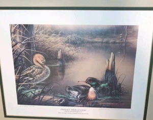 Stampa artistica vintage Ducks Unlimited firmata Hutton Prevatt Mergansers 2589/3500 LTD - Foto 1 di 13