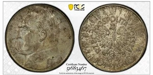1937 Poland 10 Zlotych Silver Jozef Pilsudski PCGS AU58 - Picture 1 of 4