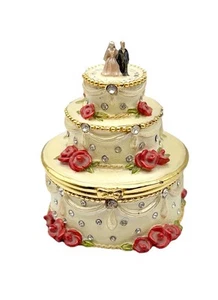 Beautiful Wedding Cake Trinket Box Bejeweled Collection Department 56 Porcelain - Picture 1 of 10