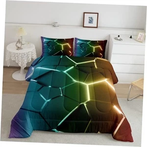 Honeycomb Comforter Set Hexagonal Ombre Colorful Comforter for Twin Multi 101 - Picture 1 of 7