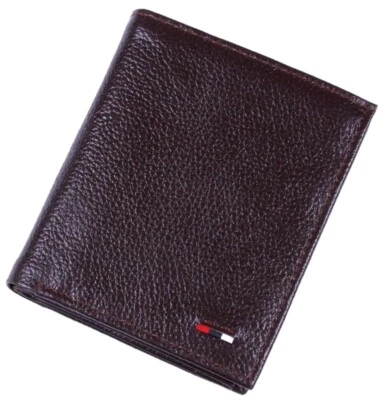 Cartera de hombre plegable de cuero genuino marrón chocolate negra 100 % hecha a mano Foto 1 de 4