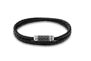 Tommy Hilfiger Men's Jewelry Tube Double Wrap Braided Leather Bracelet Color: - Picture 1 of 4