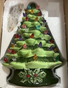 15" Pre-Lit Green Ceramic Christmas Tree Hand-Painted Tabletop Decor new in box - Picture 1 of 5