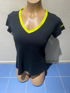 ZUMBA Graphics BLACK w/ Yellow Trim V-neck Tee Tshirt - Women's Sz S - Picture 1 of 8