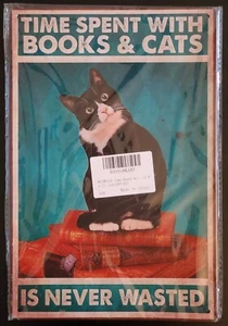 Time Spent With Books & Cats Is Never Wasted Black Cat Books Novelty Metal Sign - Bild 1 von 2
