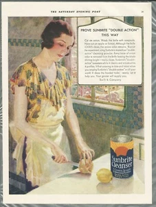 1931 SUNBRITE CLEANSER advertisement, lady chopping onion, large size advert  - Bild 1 von 3