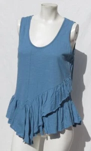 SUNDANCE US Women's M Blue Slub Cotton Jersey Long Tank Top Tiered Ruffle Hem - Picture 1 of 7