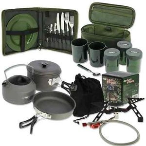 Carp fishing Cooking Set Brew Kit Mugs & Pots Pan Bag Kettle Gas Stove Cutlery - Picture 1 of 2