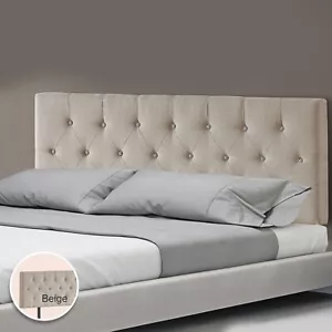 Linen Fabric King Bed Deluxe Headboard Bedhead Bedroom Furniture - Beige - Picture 1 of 7