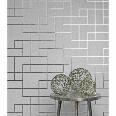 Fine Decor Platinum Square Geo Textured Foil Metallic Wallpaper 2 Colours Avail - image 1 of 4