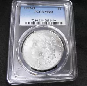 Dólar de plata Morgan 1902-O certificado PCGS MS63 BU brillo completo 7280.63 47055469 - Imagen 1 de 4