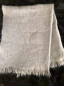 Vintage Saks Fifth Ave Mohair/Wool Throw Blanket Light Gray made in Scotland