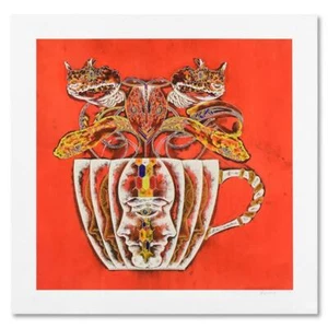 Lu Hong Medusa in Tea Cup 2 red HAND SIGNED Chinese Artist Yunnan School art - Picture 1 of 2