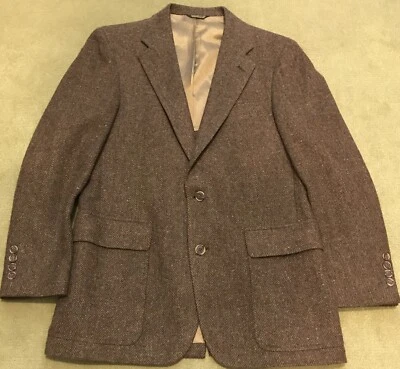 John Weitz Sport Jacket Coat Wool Brown Herringbone Tweed  Mens 42 - Image 1 of 4