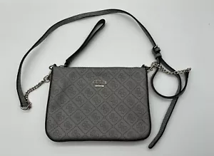 GUESS Handbag Logo Embossed Chain Wallet Bag Crossbody Handbag Purse Grey - Picture 1 of 10