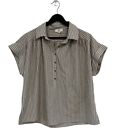 Entro Womens Top T Shirt M Gray Oversize Short Sleeve Boxy Flowy V Neck Striped