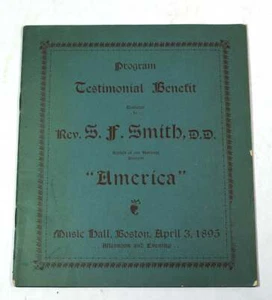 1895 AMERICA (MY COUNTRY TIS OF THEE) NATIONAL ANTHEM PROGRAM-music - Foto 1 di 5