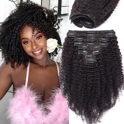 Extensiones de cabello humano Remy rizado afro grueso 4B 4C clip en doble trama 8 piezas Foto 1 de 4