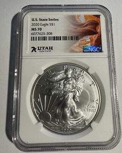 2020 Silver Eagle "U.S. State Series" Utah NGC MS 70 - Picture 1 of 2