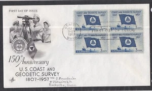 USA 1957 FIRST DAY COVER 150th ANNIV COAST & GEODETIC SURVEY BLOCK OF 4 + CACHET - Picture 1 of 1